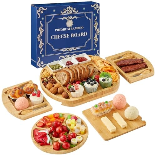 Charcuterie Board Gift Set, Large Bamboo Cheese Board with Utensils & 3 Sauce Bowls, House Warming Gifts New Home, Wedding Gift for Couple, Meat & Cheese Tray for Party