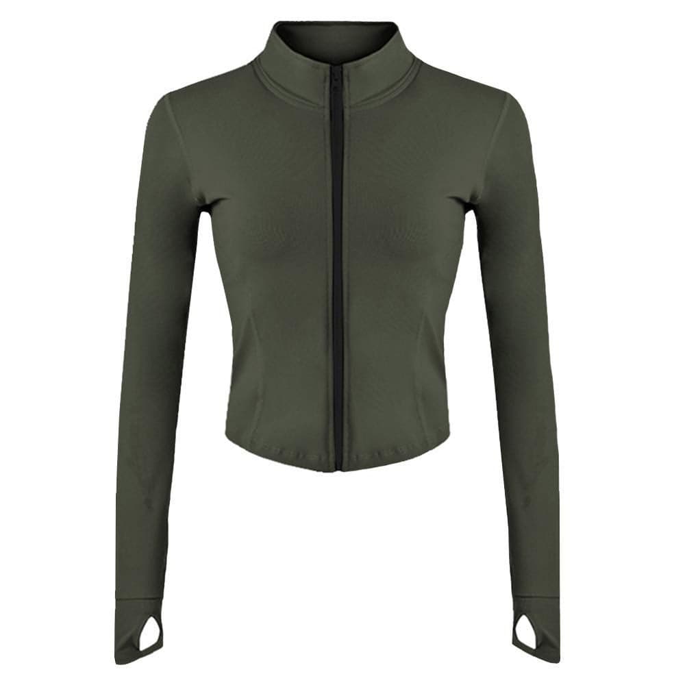 Lviefent Womens Lightweight Full Zip Running Track Jacket Workout Slim Fit Yoga Sportwear with Thumb Holes (Army Green, Medium)