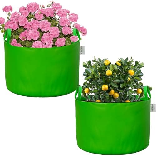 Oriley Grow Bag Heavy Duty HDPE Plants Flower Growing Bags Floor Standing Mount Type for Home Garden Balcony Terrace Kitchen Nursery (Green, Round with Handle, 250 GSM 18 x 12 inch Pack of 2)