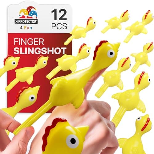 XProtector Rubber Chicken Slingshot 12 PCS Pack Flying Finger Slingshot Yellow Chicken Flingers Sling Shot Toys for Kids Funny Adult Pinata Stuffers Premium Slime for Fingers