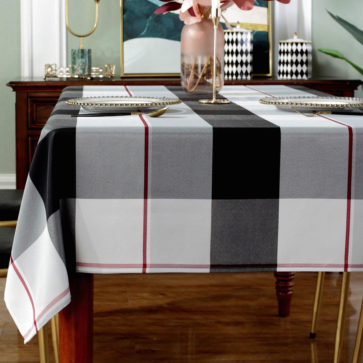 Rectangle Tablecloth Plaid Style Polyester Table Cloth Spillproof DustProof Wrinkle Resistant Heavy Weight Table Cover for Kitchen Dinning Tabletop RectangleOblong 60 x 84 68 SeatsGrey