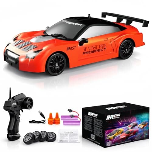Remote Control Car RC Drift Car 24GHz 124 Scale 4WD 15KMH High Speed Model Vehicle with LED Lights Drifting Tire Racing Sport Toy Car for Adults Boys Girls Kids Gift 2Pcs Rechargeable Batteries