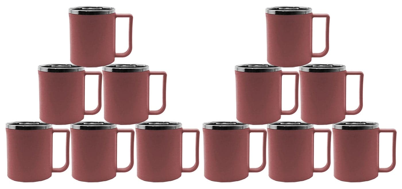 Kuber Industries Double Wall with Inner Stainless Steel Coffee/Tea/Milk Mug, Set of 12 (Brown)
