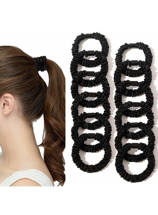 Satin, Silk Hair Ties Black Small Mini Scrunchy for Women Thick Hair Accessories Cute Soft No Slip Hair Elastics Ponytail Holder for Curly Hair No Damage Hairties Gift for Girls