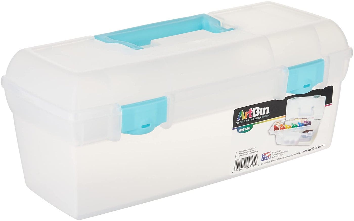 ArtBin 6937AG Essentials LiftOut Tray Box Portable Art Craft Organizer with Handle and Tray ClearAqua