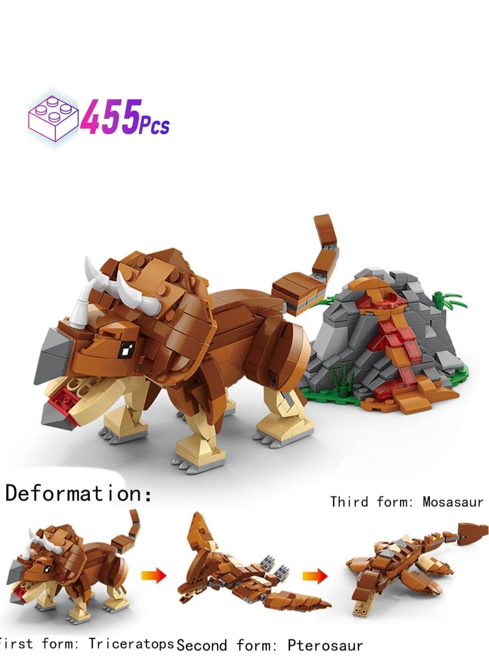 455pcs Triceratops With Scene Model Set Building Blocks Creative Diy Simulation Collection Building Assembly Toys Children'S Gifts Home Decorations