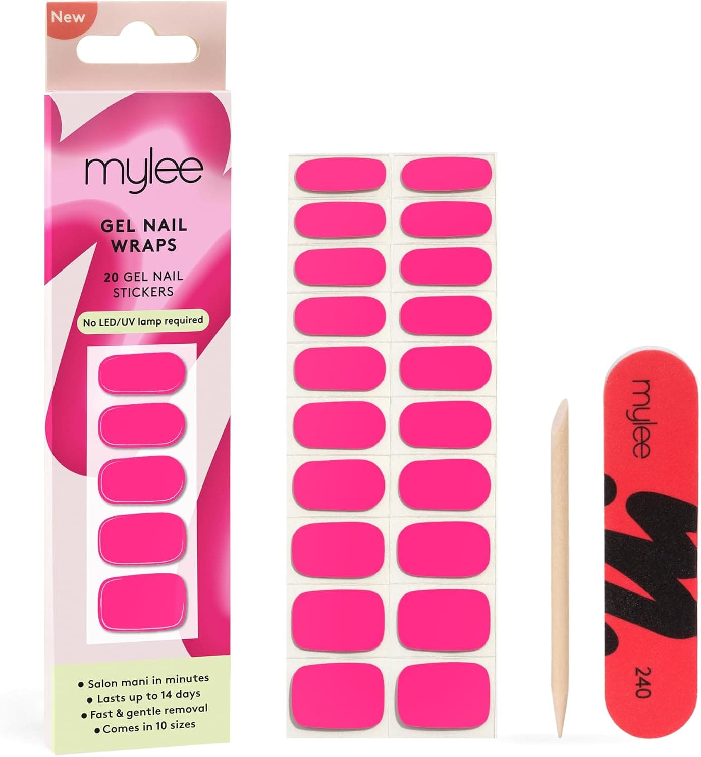 Mylee Gel Nail Wraps Pink Paradise 10 PreCured Gel Stickers for Instant Mani No Lamp Needed ChipResistant Glossy Finish Lasts Up to 14 Days Easy to Apply Vegan CrueltyFree