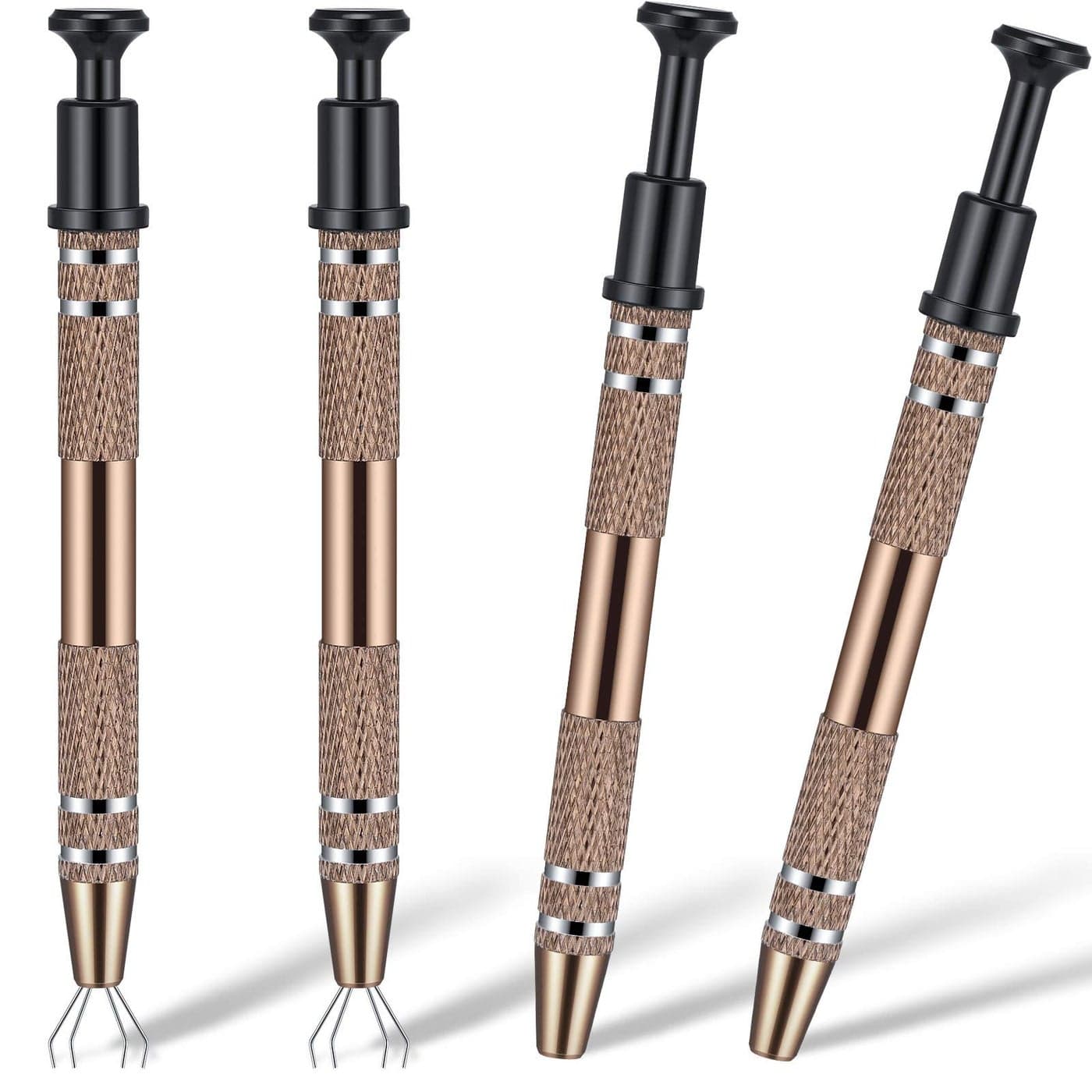 Mudder 4 Pcs 4 Claw Pearl Grabber Jewelers Pick up Tool 4 Prongs Stainless Steel Piercing Ball Grabber for Small Parts Diamond Ic Chip Electronic Components Nail Clamping GemBrown