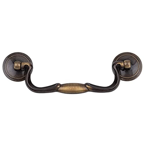 Satin Antique Brass Drawer Bail Pull Handle Centers: 4-1/2" - Antique Cabinet, Vintage Cupboard, Old Desk Reproduction Hardware | BP12-DAB (1)