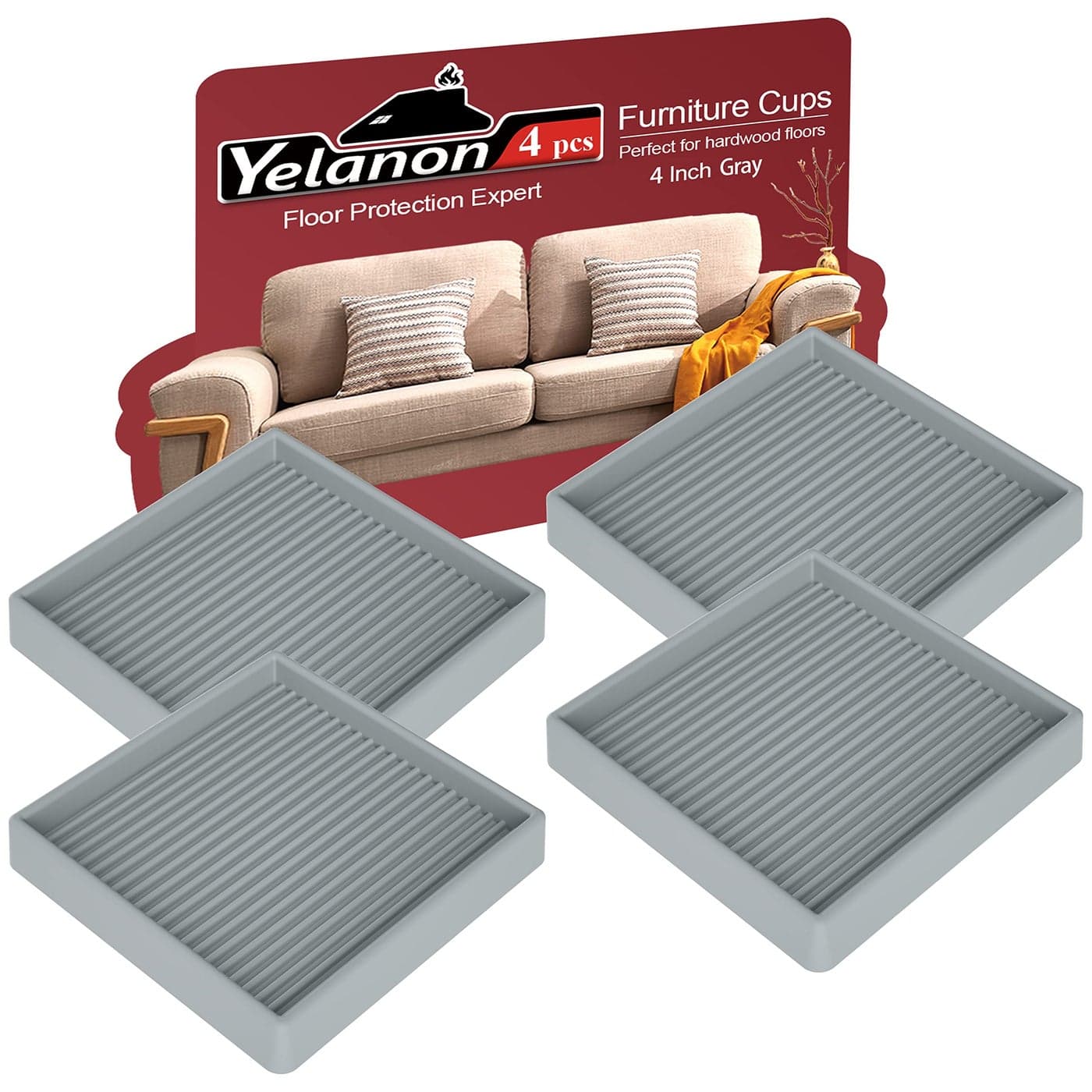 Yelanon Furniture Coasters4 Pcs 4 Furniture Caster Cups Non Slip Pads Hardwood Floors Non Skid Furniture Grippers Rubber Furniture Feet Anti Slide Floor Protector for Bed Couch Stoppers