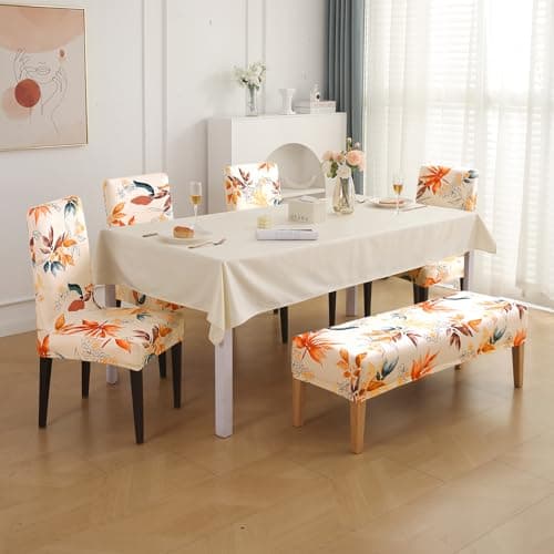 HOKIPO Premium Velvet Cover Set for 4 Dining Chairs + 1 Dining Bench, Amber Serene Flora (AR-5799-D3)