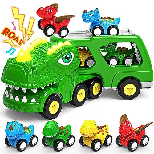 ENJSD Toys for 1 2 3 4 Year Old Boys 5 in 1 Toys for Ages 24 with 4 Dinosaur Toys for Kids 35 Friction Powered Kids Boy Toddler Toys 1 2 3 4 5 Year Old boy Gifts with Flashing Light Sound