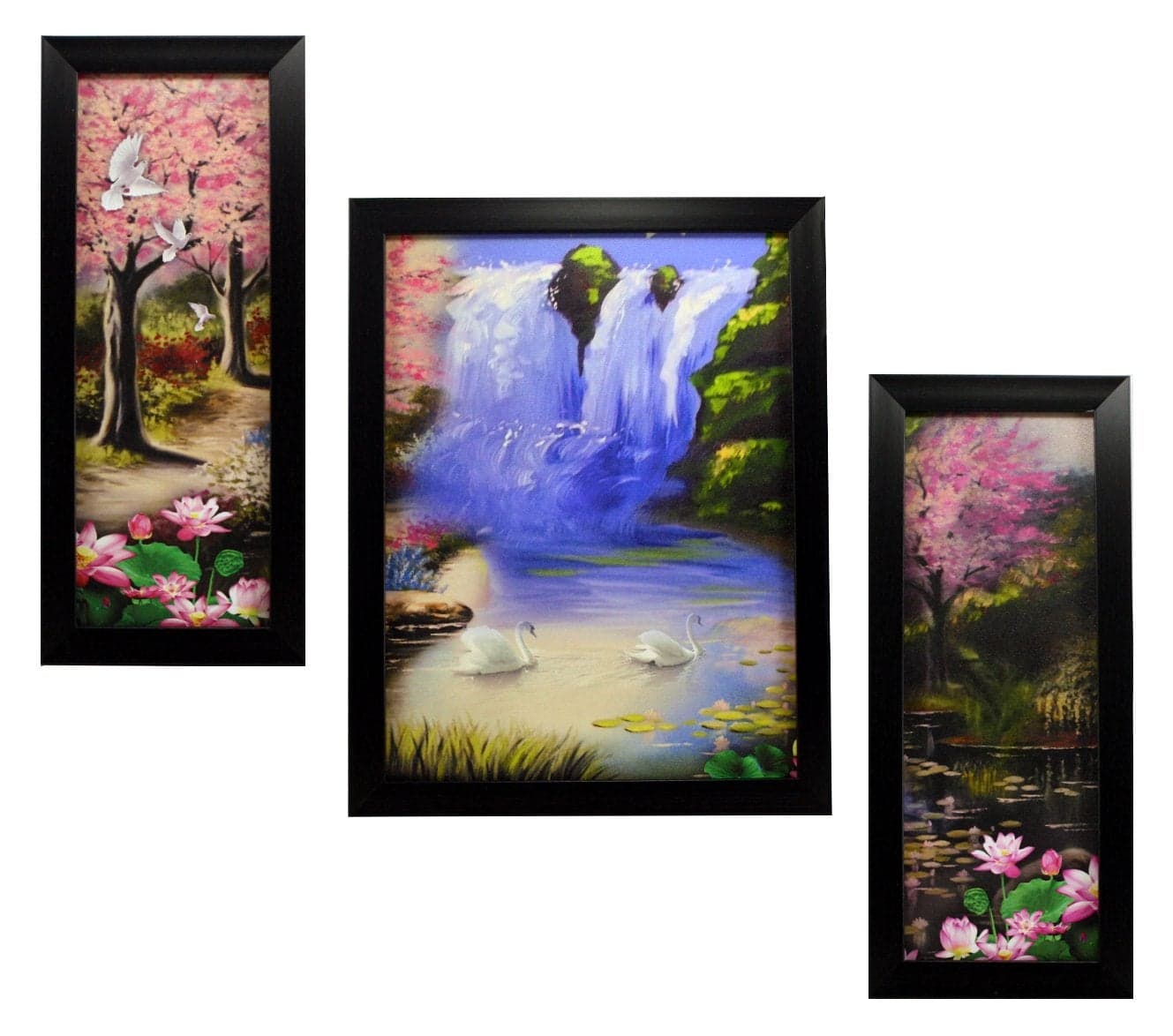 Indianara 3 PC Set of Landscape Paintings (1109) Without Glass 5.2 X 12.5, 9.5 X 12.5, 5.2 X 12.5 INCH