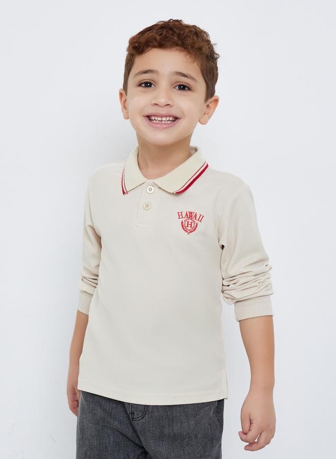 Embroidered Detail Long Sleeve Tipped Polo T-Shirt