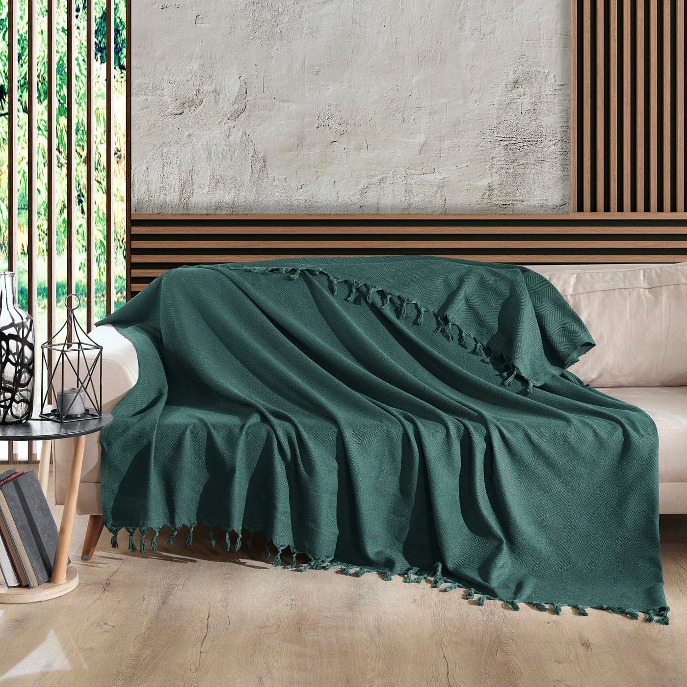 Milam London 100 Cotton Large Throw For Sofas Beds Settees Bed Throw Double Size Sofa Throws Large 2 Seater Cotton Blanket 200 x 230 cm Green