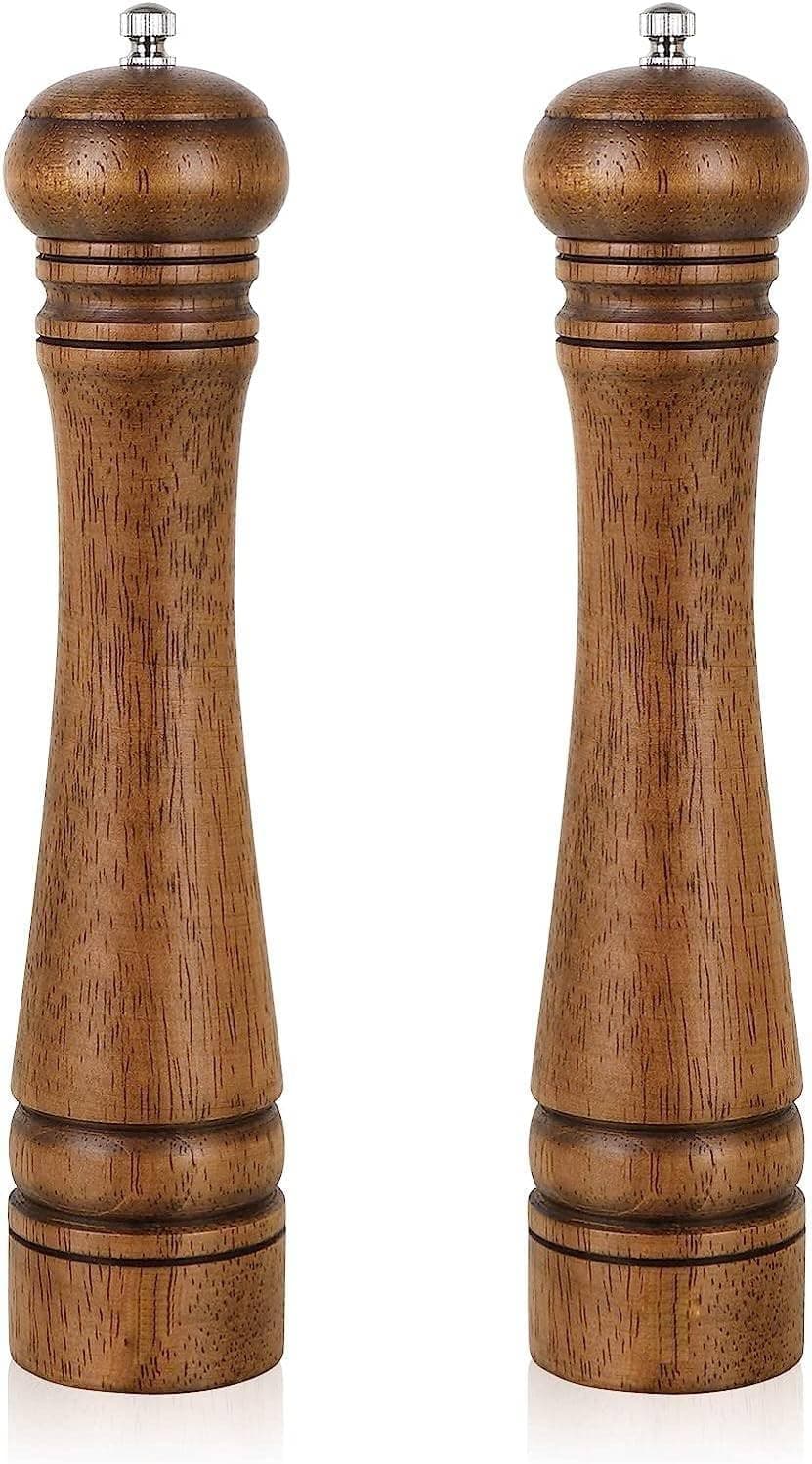 Pack of 2 Wood Pepper Grinder Set, 10 Inch Pepper Grinder And Salt Shaker Set, Adjustable Ceramic Rotor, Oak Wood Pepper Mill And Salt Mill, for Your Kitchen