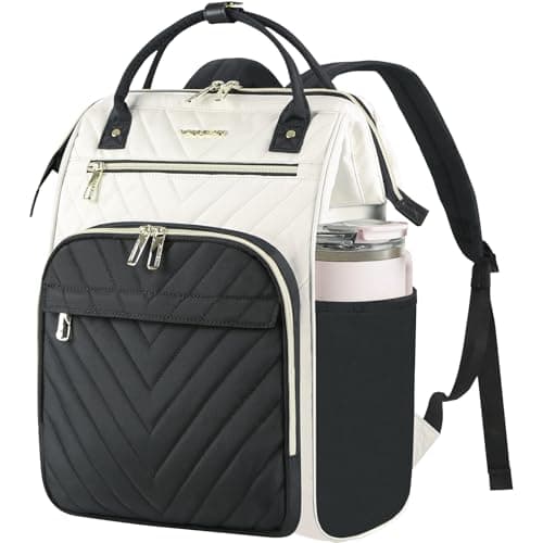 VANKEAN 17 Inch Laptop Backpack for Women Fashion Computer Work Bag Large Capacity Waterproof Backpack College Daypack Business Travel BeigeBlack