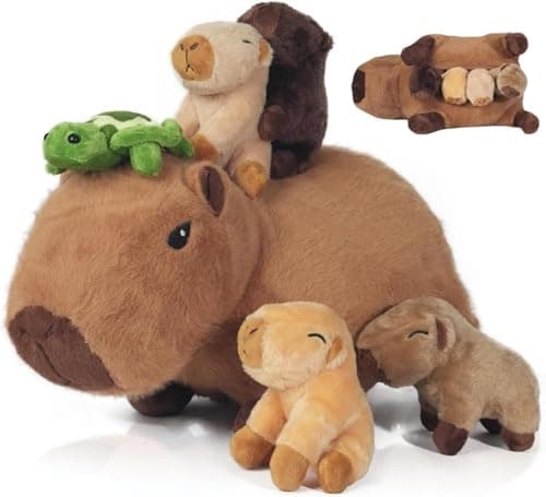 5 in 1 Capybara Plush Large Capybara Stuffed Animal with Babies 142 Mommy Stuffed Capybara Plushies Pillow with 4 Baby Capibaras Peluches Capybara Toys for Kids Birthday Easter Stuffers Gifts