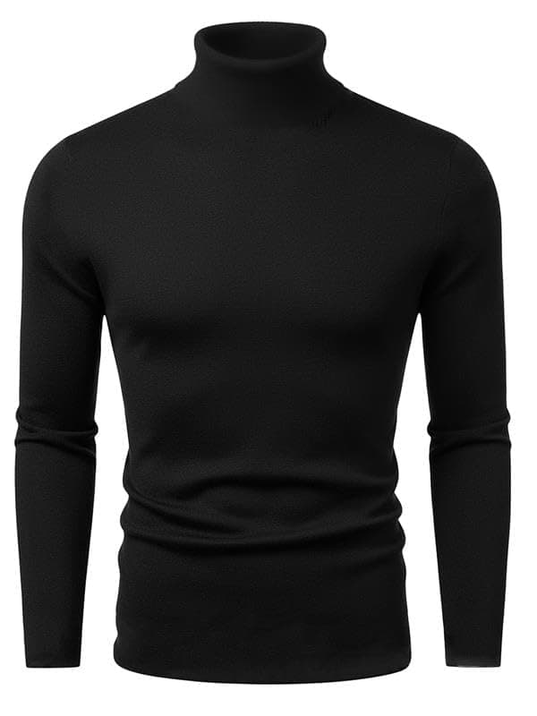 LEOTUDE Men's Regular Fit Turtle Neck Full Sleeve Black T-Shirt (64BLAK_P_Zblack_XL)