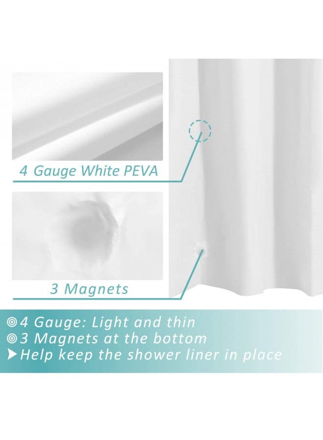 Mrs Awesome Extra Long Shower Curtain Liner with 3 Magnets, Long White PEVA Plastic Shower Curtain for Bathroom Waterproof, 72 x 84, White