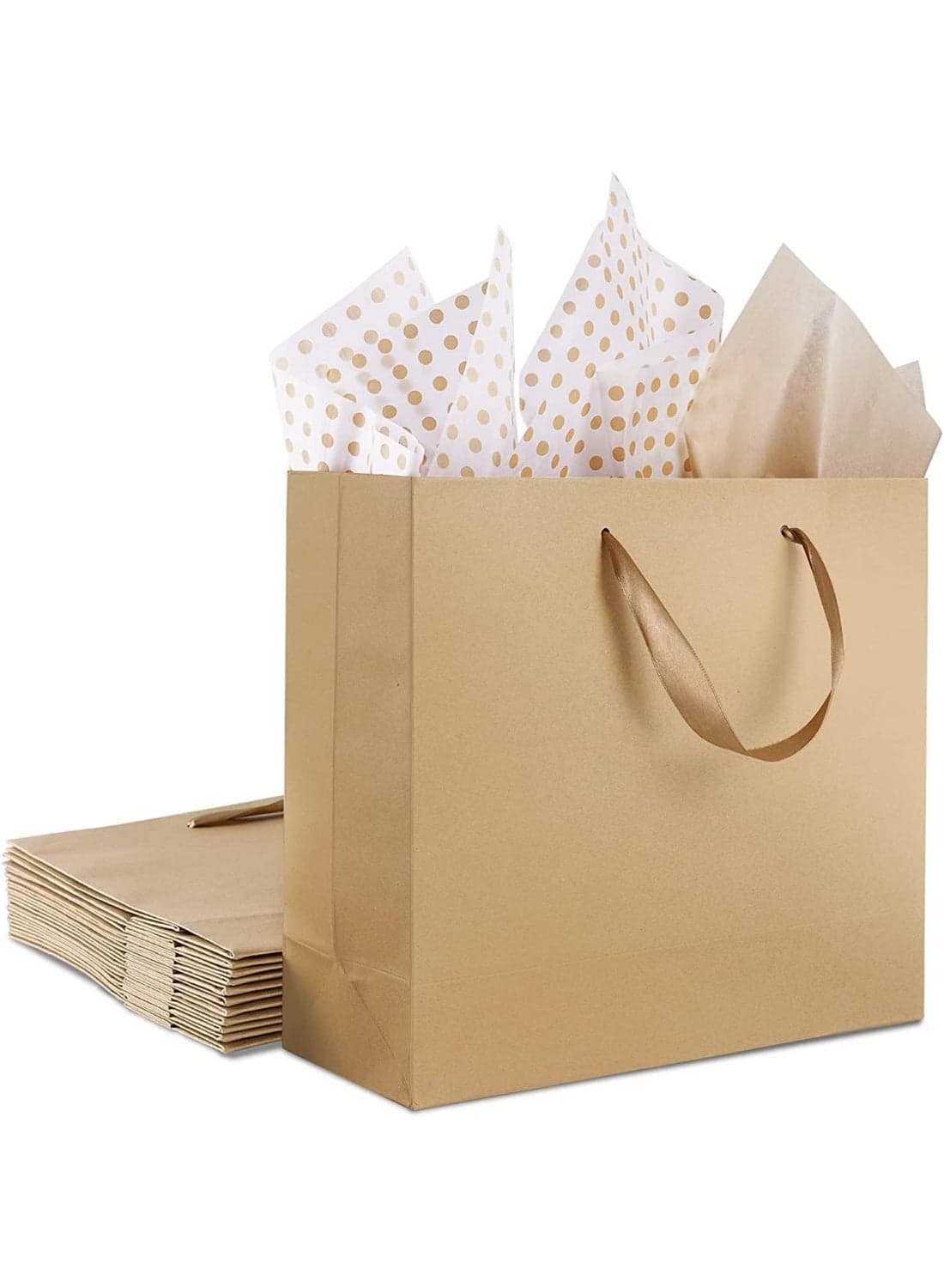 12 Pack Large Kraft Paper Gift Bags, Eco-Friendly Brown Shopping Bags, Recyclable Paper Bags for Weddings, Holidays Small Business