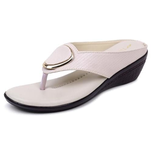 TRASE Women's Fashion Sandal | Faux Leather, Comfortable & Stylish Wedges | Ideal for Casual & Formal Occasions 2 inches heel-Cream, 4 UK