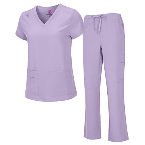Natural Uniforms Women's Cool Stretch V-Neck Top and Cargo Pant Set (Lavender, 3X-Large)