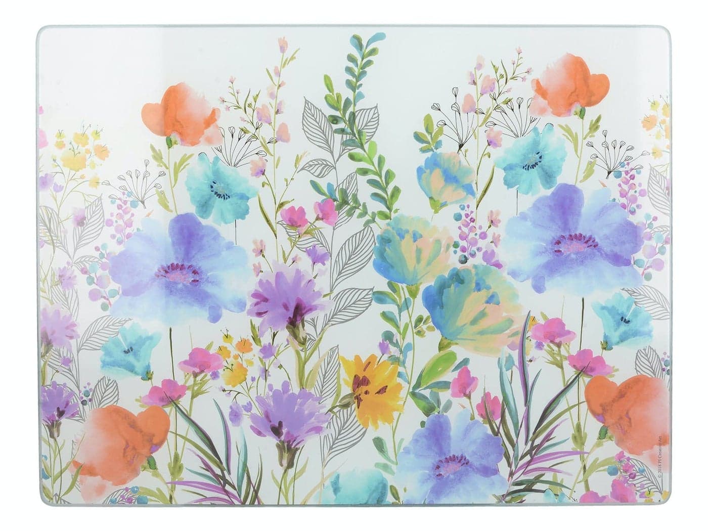 Creative Tops Premium Glass Worktop Saver Kitchen Surface Protector with Meadow Floral Design 40 x 30cm MultiColour