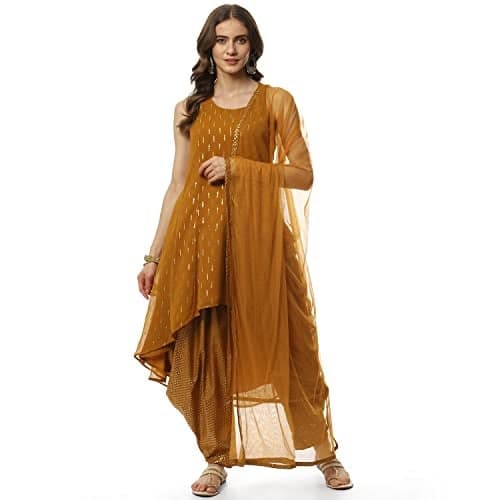 Biba Polyester Women Printed Relaxed Salwar Kurta Dupatta(Skdassorted8353_Mustard_34)
