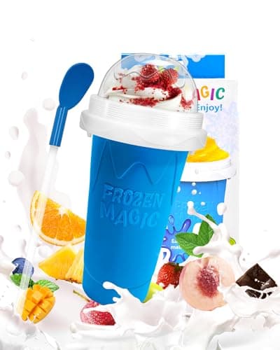 Slushie Cup DIY Magic Slushy Maker Cups Portable Slushy Cup for Juices Milk and Ice Cream Make Double Layers Silica with Lid Straw for Kids Friends Family Blue