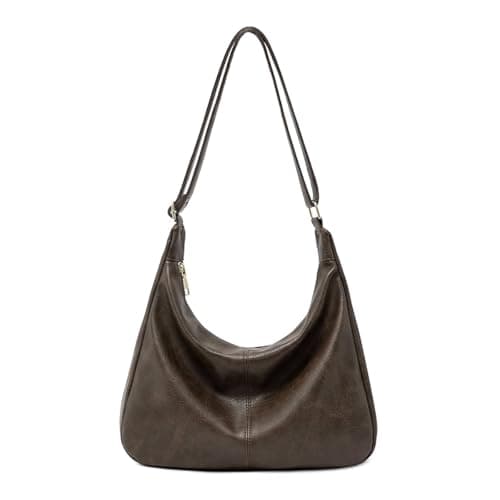 PALAY® Crossbody Bag for Woman Brown Soft Foldable Vegan Leather Shoulder Bags with Adjustable Strap Stylish Slouchy Waterproof Hand Bag for Women