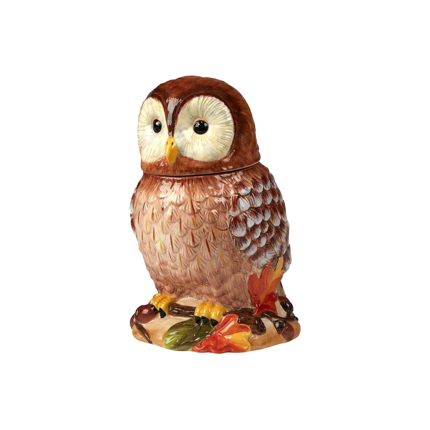 Pine Forest 3D Owl Cookie Jar with Lid 60 oz Ceramic Autumn Storage Canister Woodland Cabin Kitchen Decor Great for Fall Cookies Treats Snacks Rustic Holiday Gifting 775x65x9875