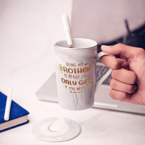 NYRWANA Coffee Mug, Gift for Man, Mugs for Present, Valentine Gift for Boyfriend, Birthday Present for Brother, Ceramic Mug, Cute Mugs with Spoon, Box & Bag (400ml-Grey)