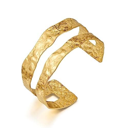 WOWORAMA Matte Gold Hammered Cuff Bracelet for Women Double-Layer Wide Chunky Gold Bangle Bracelets Vintage Boho Statement Gold Bracelet Adjustable Chunky Bracelets