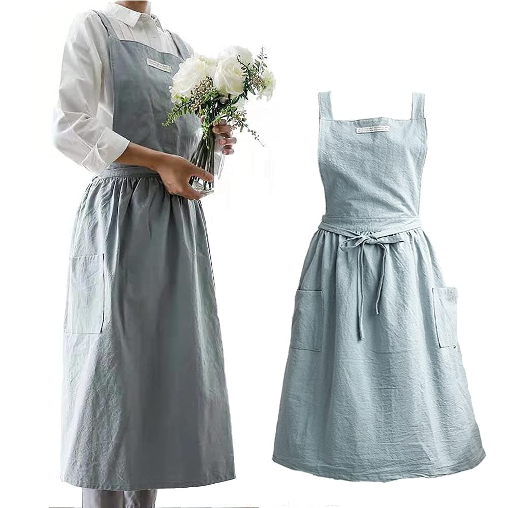 SFZXTINP Cotton and linen Kitchen Cooking Aprons Dress for Women with Pockets Cute for Baking Painting Gardening Cleaning