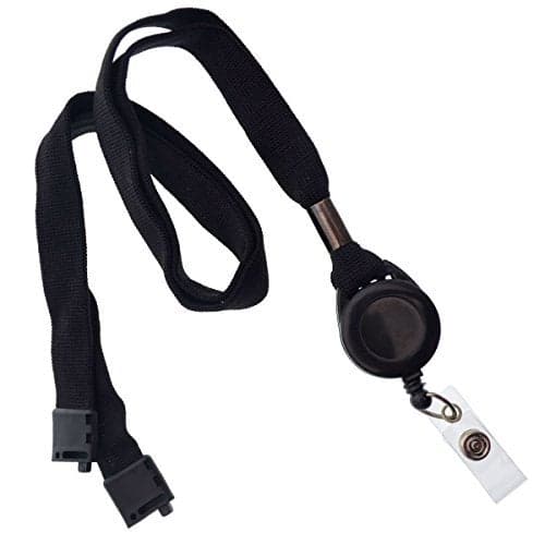 Specialist ID Comfort Black Breakaway Lanyard & Retractable Badge Reel Combo - Stretchy Neck Strap with Retracting Reel Cord for Office Badges, Keys and Access Cards
