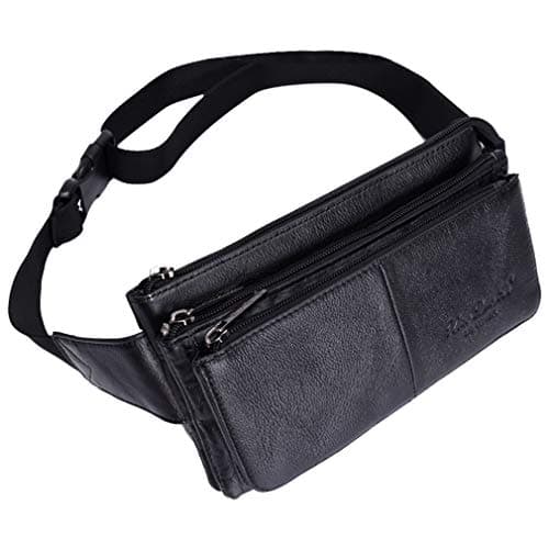 Hebetag Leather Fanny Pack Waist Pouch for Men Women Outdoor Travel Sports Hunting Hiking Camping Casual Hip Bum Belt Cell Phone Purse Wallet Pouch Black