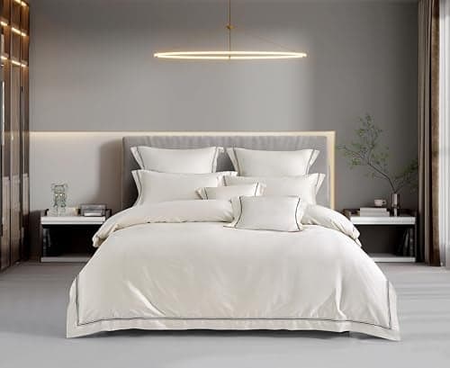 CASA BOLAJ DESIGNED TO DREAM 3Pcs Duvet Cover Set Egyptain Cotton Champagne Lace Luxury Wedding Collection (Off White, Queen)