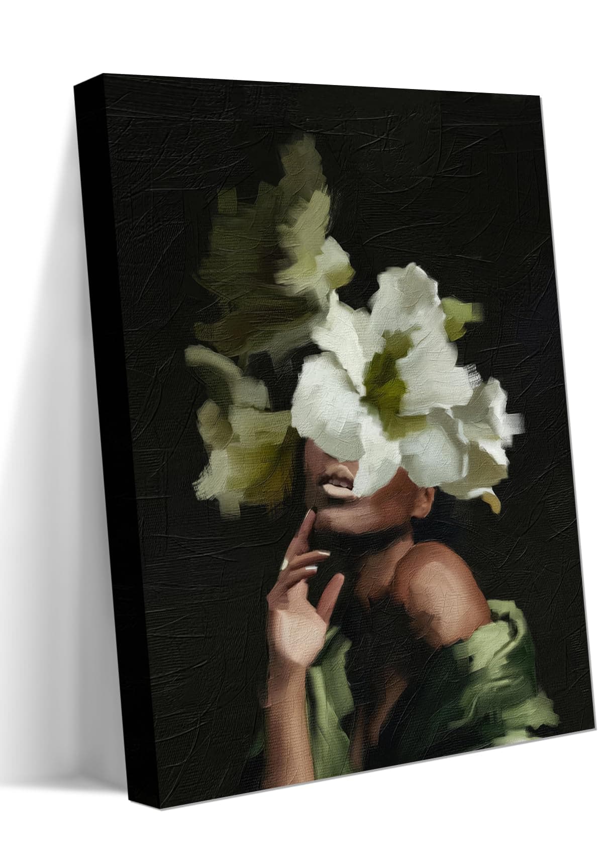 Dytila Framed Head Flower African American Wall Art, Fashion Black Girl Pictures Wall Decor Black Woman Paintings African Portrait Canvas Prints, Artwork for Living Room Bathroom Bedroom 12x16 in