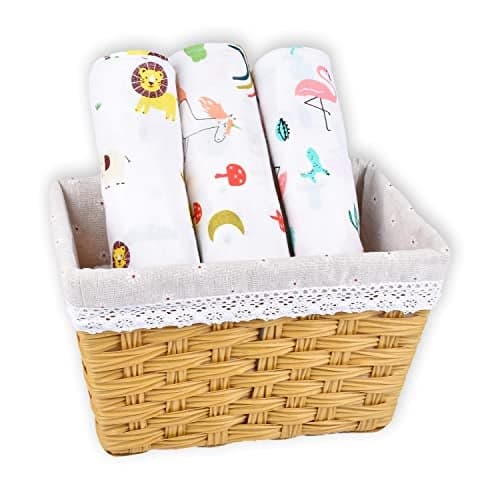 MOM'S HOME Organic Cotton Baby Muslin Swaddle - Pack of 3-100x100 cm (JnglFlamngoUnicorn)