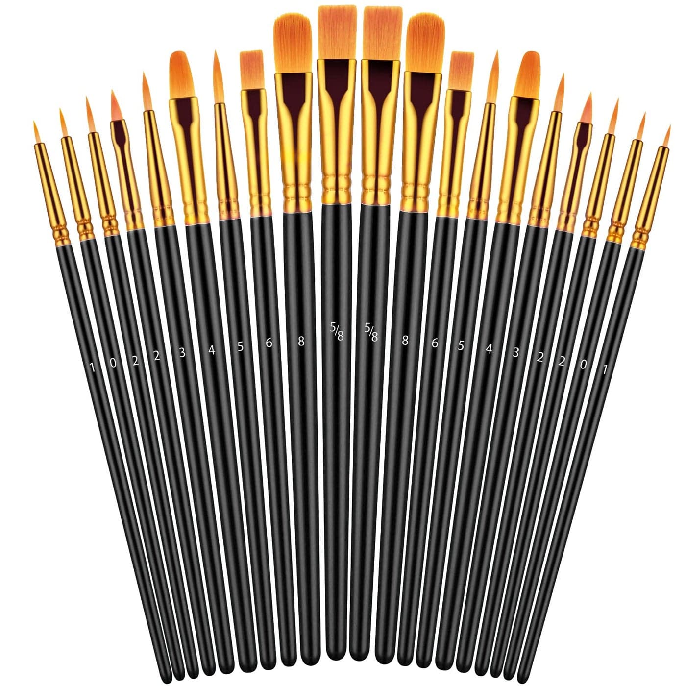 Paint Brushes Set 20 Pcs Paint Brushes for Acrylic Painting Oil Watercolor Acrylic Paint Brush Artist Paintbrushes for Face Rock Canvas Kids Adult Drawing Arts Crafts Supplies Pure Black