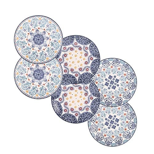 Bico Blue Talavera Appetizer Plates Set of 6, 6 Inch Small Ceramic Dessert Plates for Snacks, Salad, Tablescape, Microwave and Dishwasher Safe, Gift for Housewarming and Thanksgiving