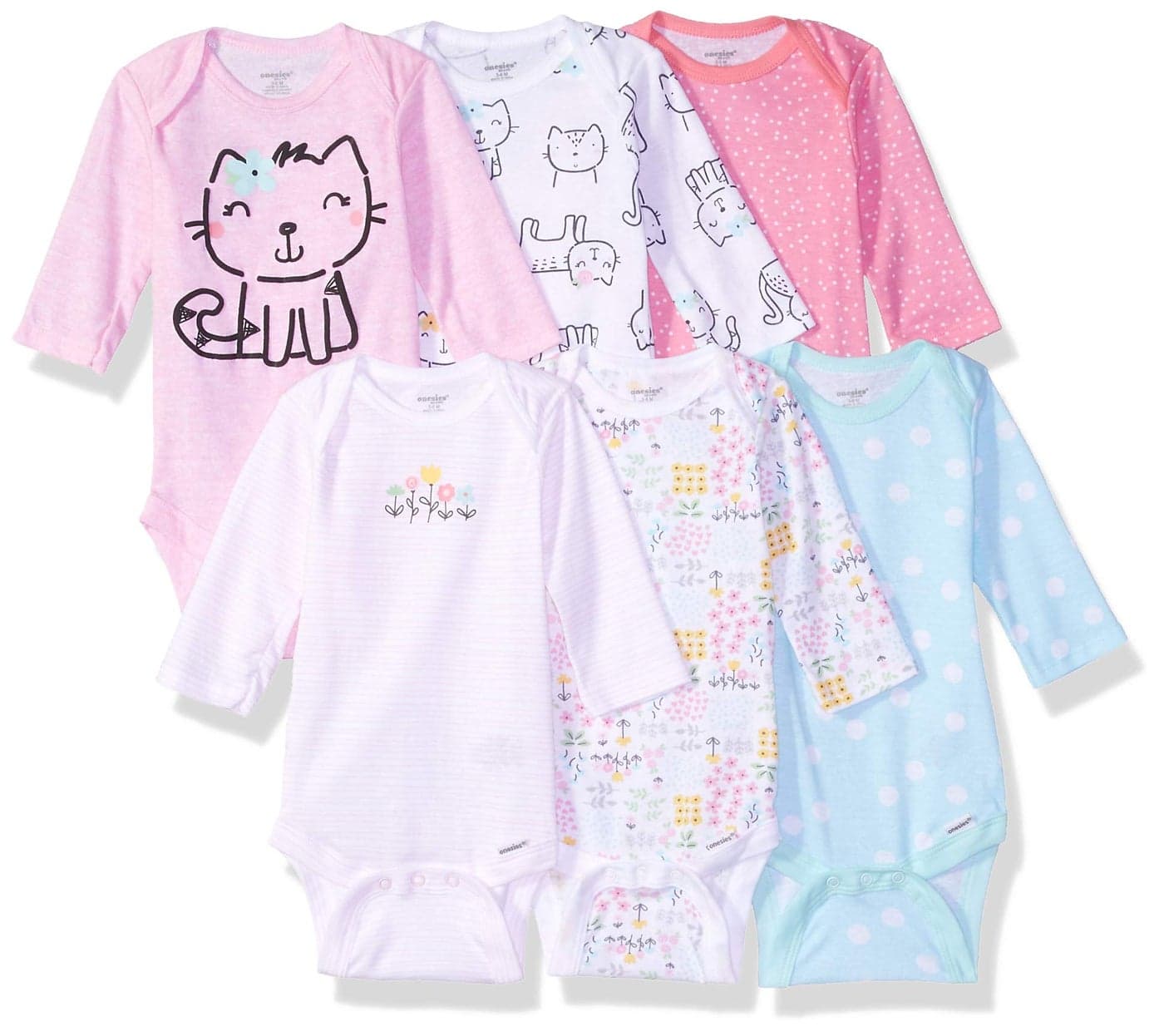 Onesies BrandUnisex Baby6-Pack Long Sleeve BodysuitscatsNewborn
