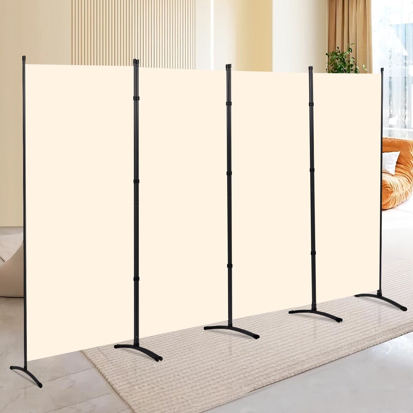 CHOSENM 4 Panel Folding Privacy Screens 6 FT Tall Wall Divider with Metal Frame Freestanding Room Divider for Office Bedroom Study 4 Panel Beige