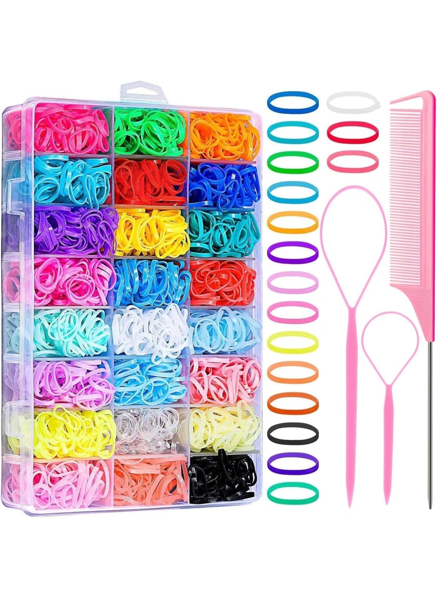 Baby Hair Ties, 24 Color Elastic Rubber Bands for Girls with Styling Tool, Gentle Hair Accessories for Toddlers Kids