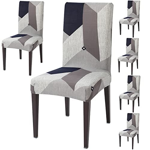 HOKIPO 6 Stretchable Dining Chair Cover Washable Slip Covers (AR-4281-E14*6), Polyester Blend
