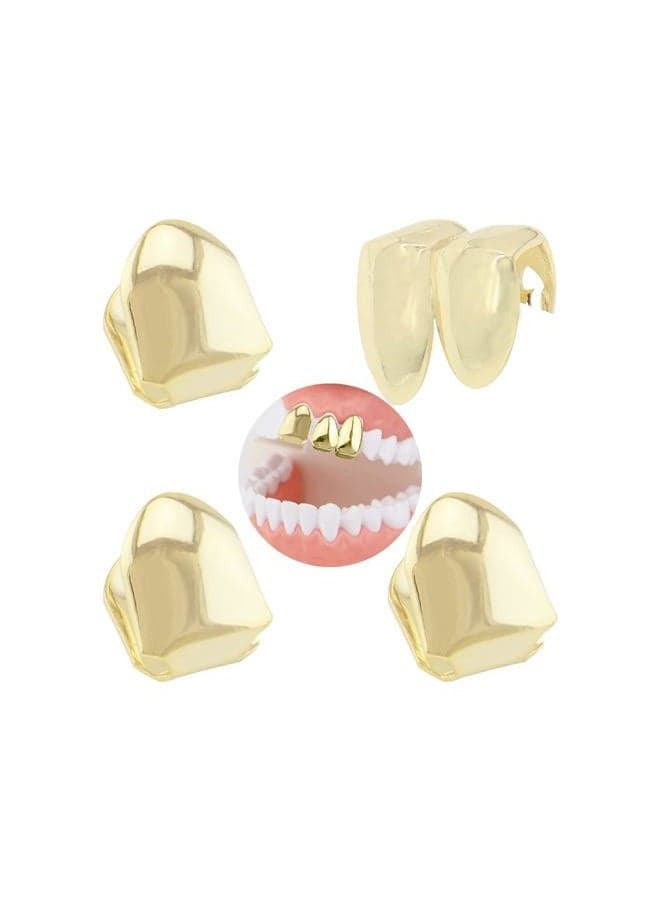 4 Pieces 18K Plated Gold Hip Hop Teeth Grillz Gold Teeth Fake Teeth Hip Hop Single Teeth Grillz Caps Top Grill,Gold