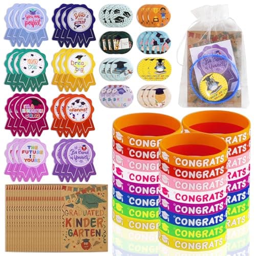 120Pcs Kindergarten Graduation Gifts for Boys and Girls, 24 Sets Congrats Grad Preschool Graduation Gifts 2025, Kids Grad Wristbands Pins Presents for Pre k Graduation Party Decorations Favors