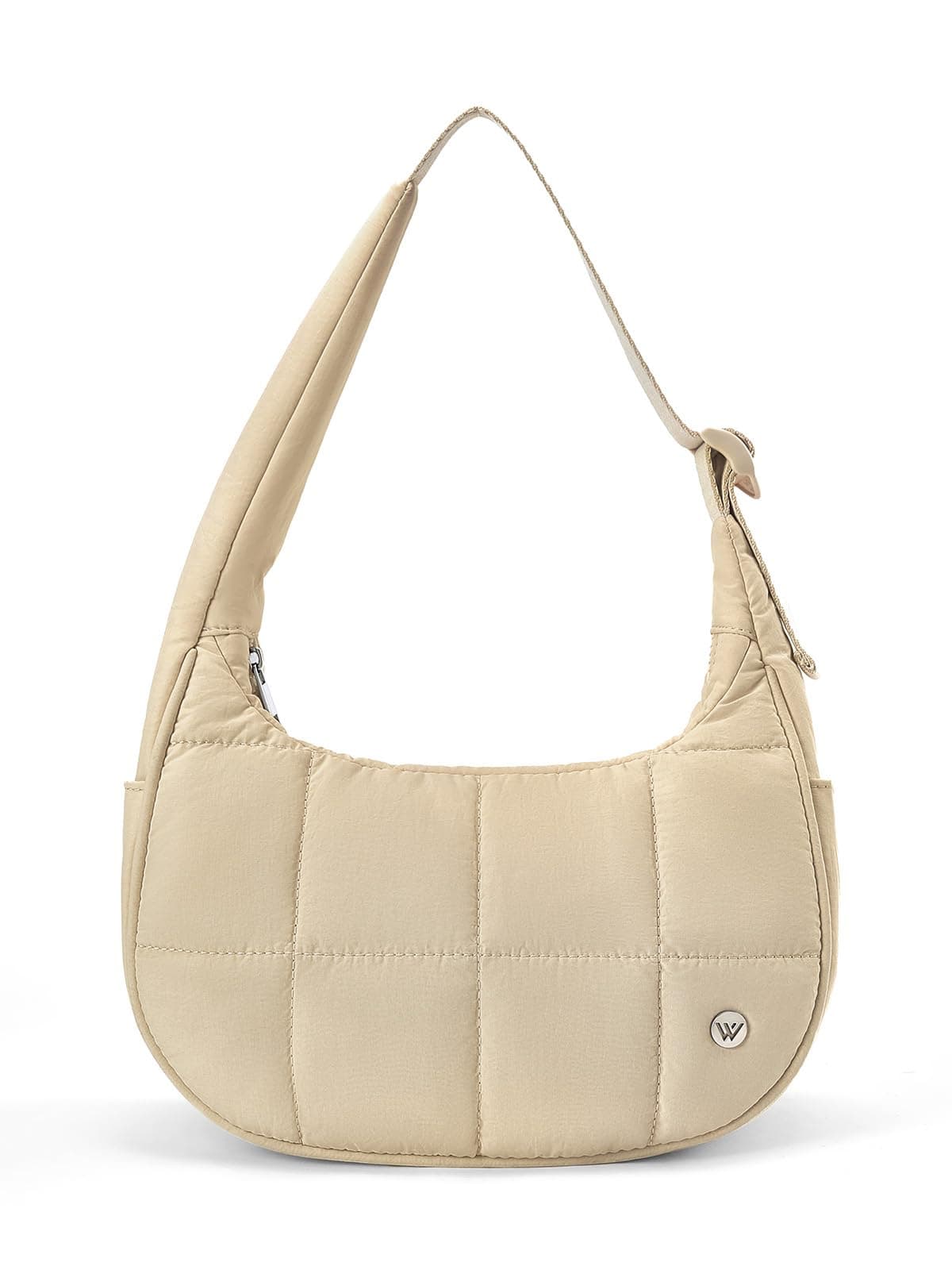 WESTBRONCO Small Puffer Crescent Shoulder Bag for Women, Nylon Quilted Shoulder Purses, Puffy Handbags with Adjustable Strap