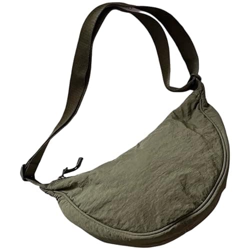 GLOSSY Crescent Bag Half-Moon Shaped Crossbody Shoulder Bag with Adjustable Strap for Women Men School Sport Travel (Green)